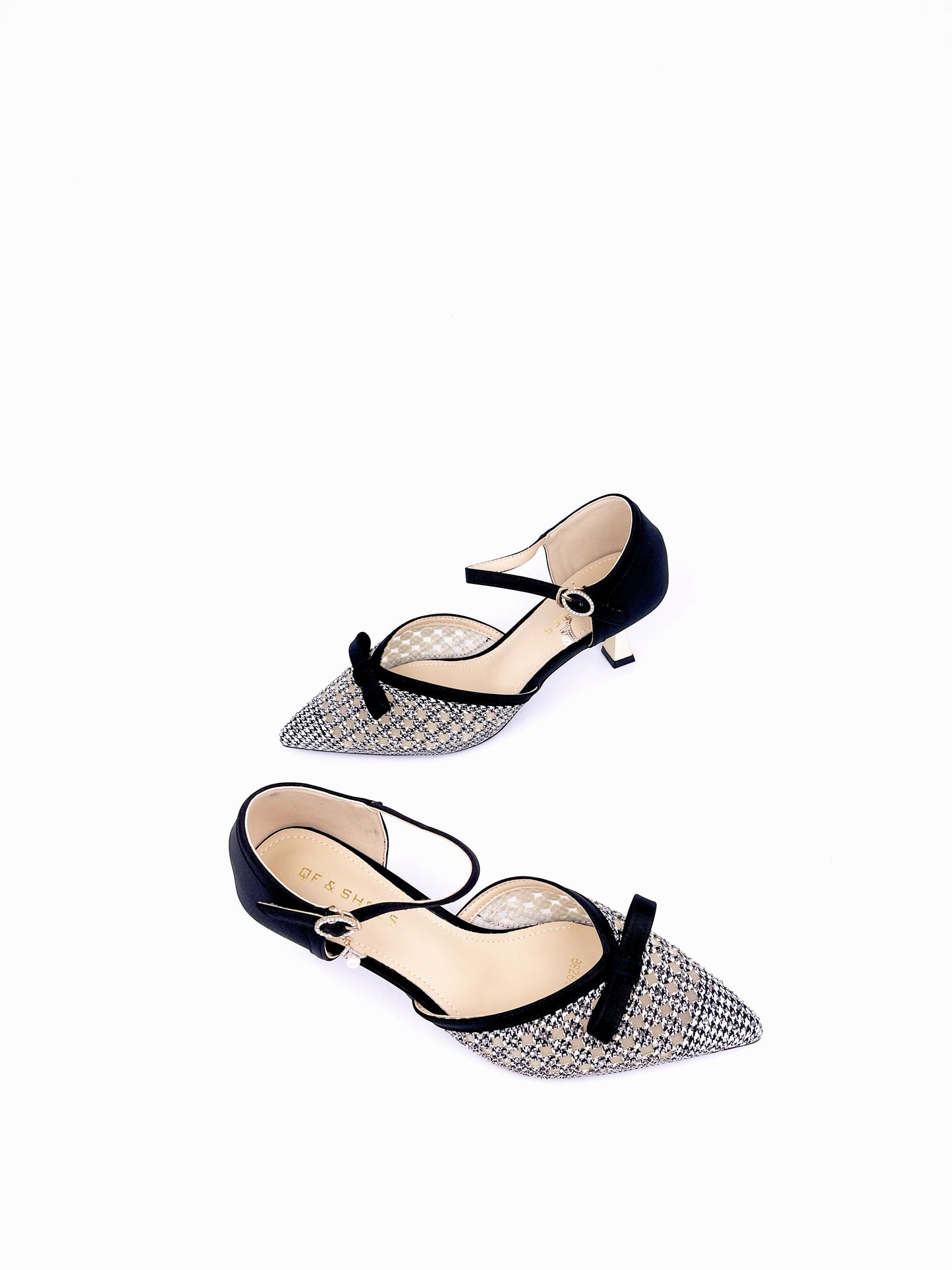 閃鑽蝴蝶結中跟鞋 Houndstooth Ribbon Heels