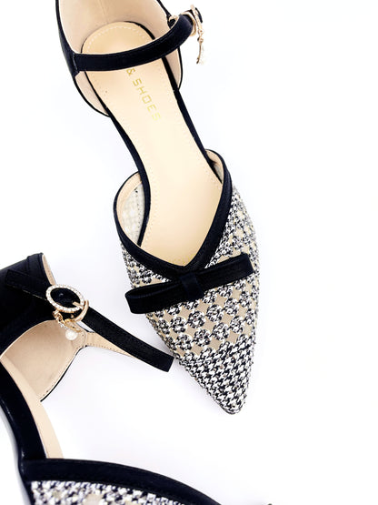 閃鑽蝴蝶結中跟鞋 Houndstooth Ribbon Heels