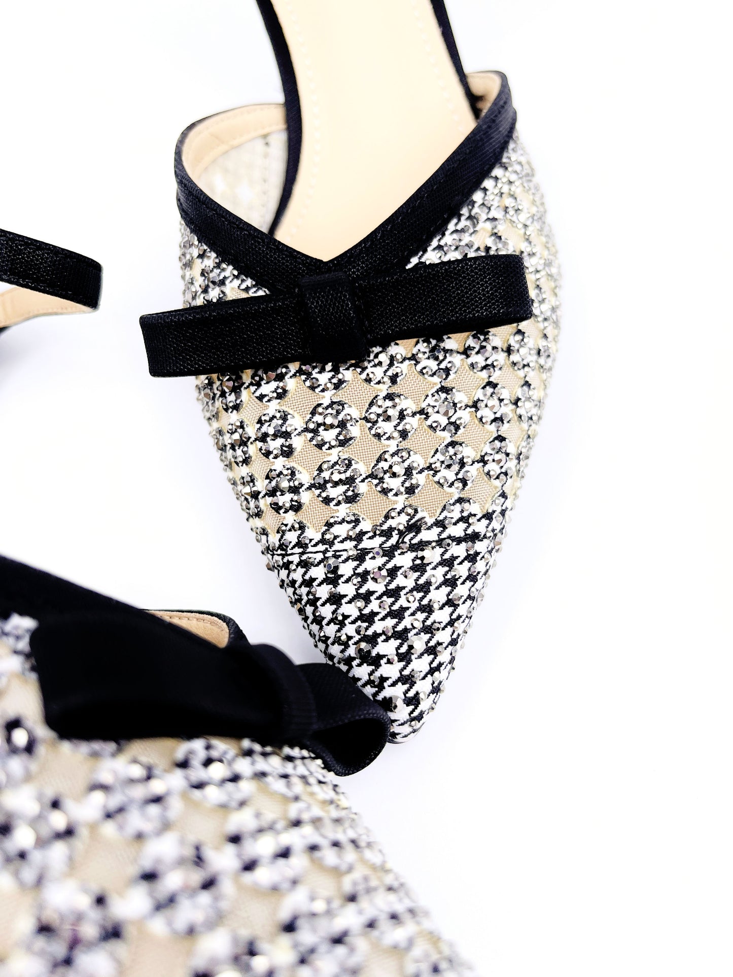 閃鑽蝴蝶結中跟鞋 Houndstooth Ribbon Heels