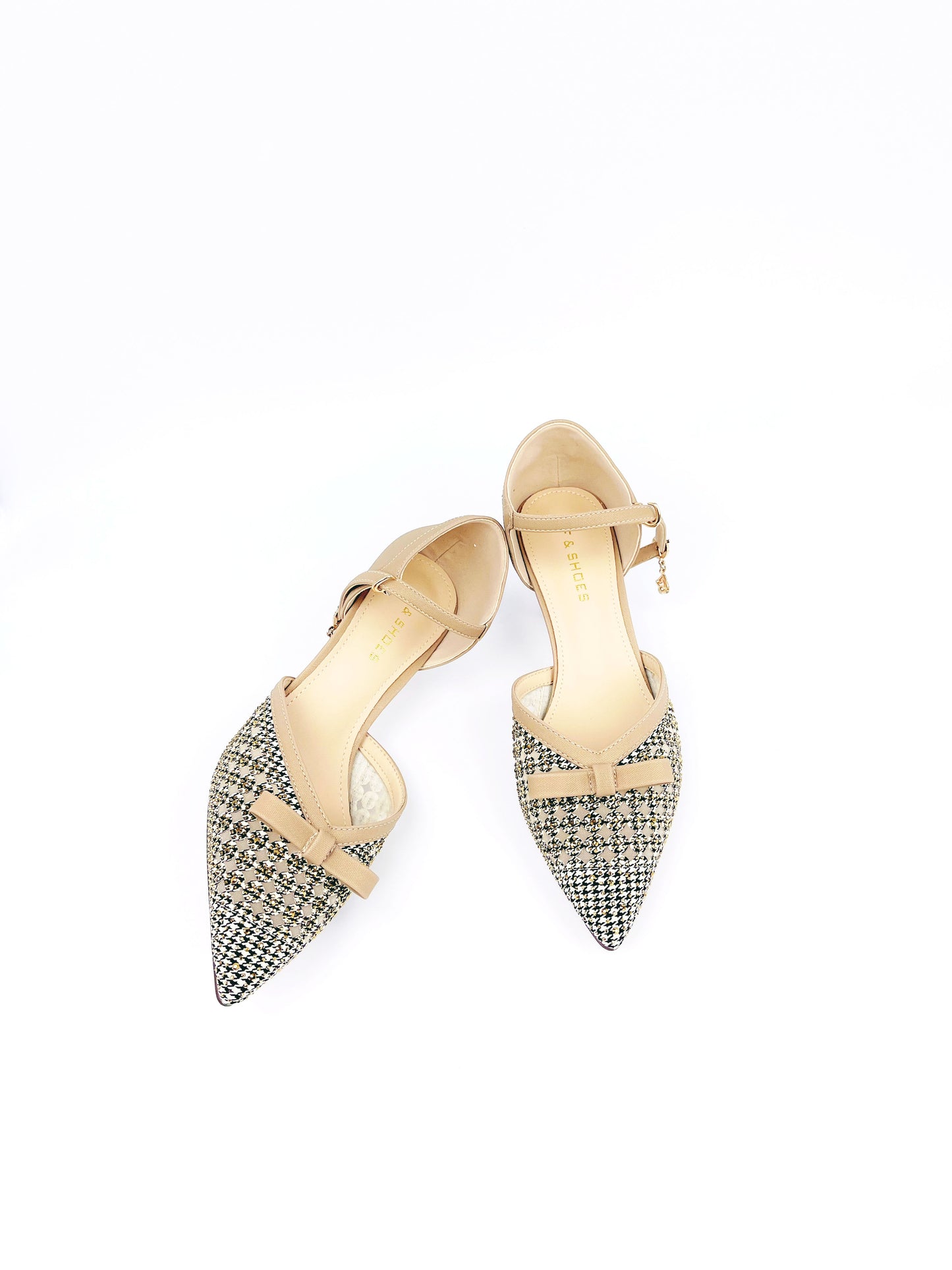 閃鑽蝴蝶結中跟鞋 Houndstooth Ribbon Heels