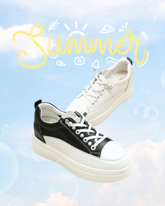 RO6M8795MY Pearl & Rhinestone Color-Block Platform Casual Sneakers