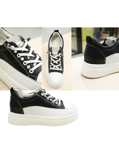 RO6M8795MY Pearl & Rhinestone Color-Block Platform Casual Sneakers