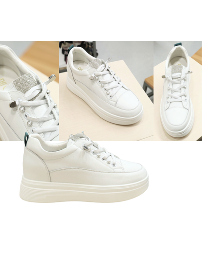 RO6M8795MY Pearl & Rhinestone Color-Block Platform Casual Sneakers