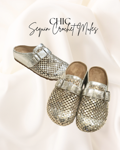 ROQ269010 Sequin Crochet Mules