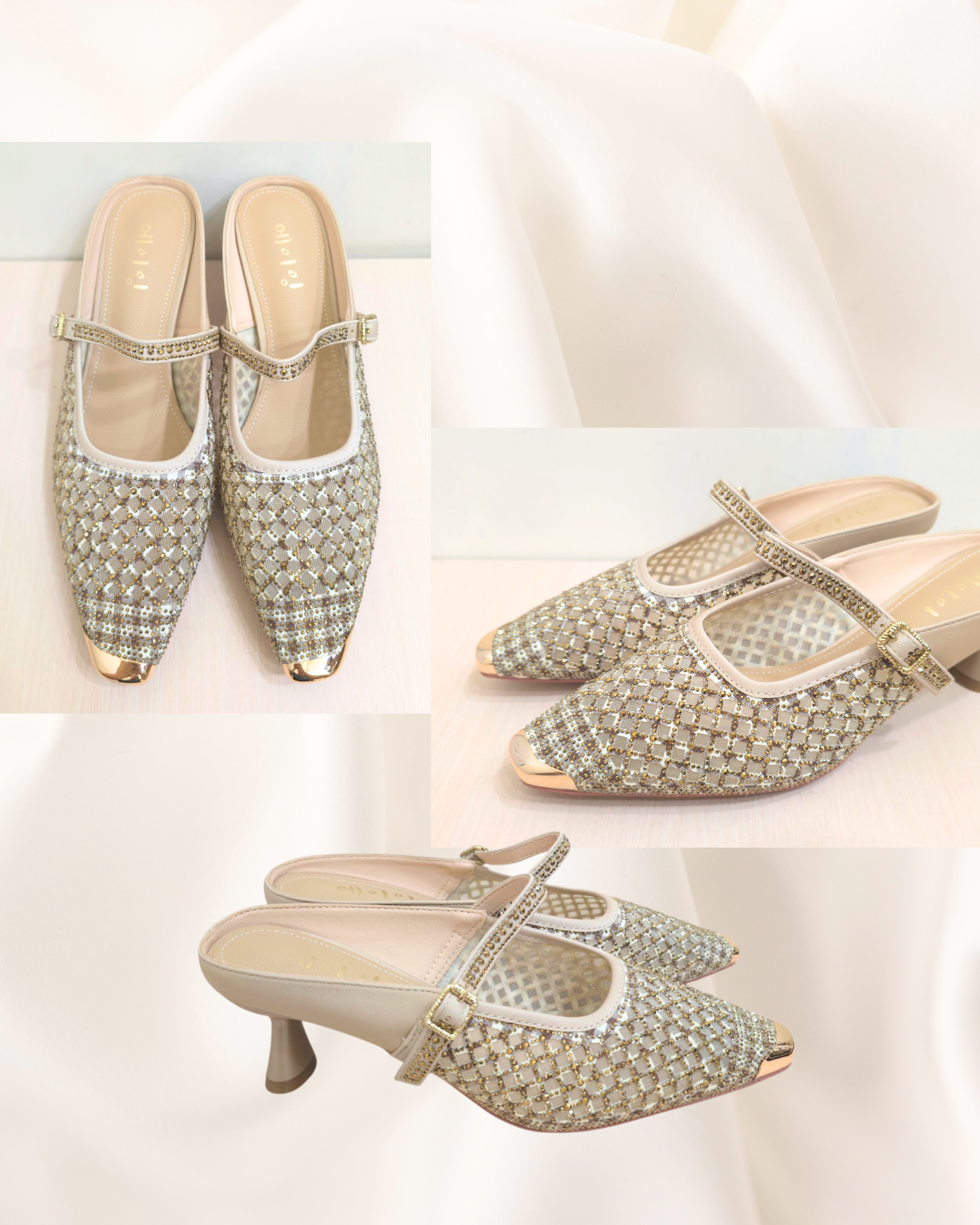 ROF6060 Rhinestone Plaid Mid-Heel Mules